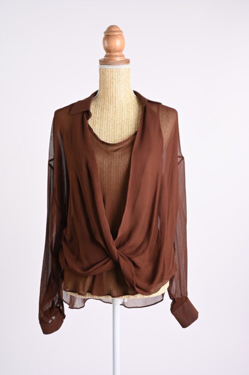 Alternative view of BLUSA CON SCOLLO INCROCIATO E TOP COORDINATO IN VISCOSA