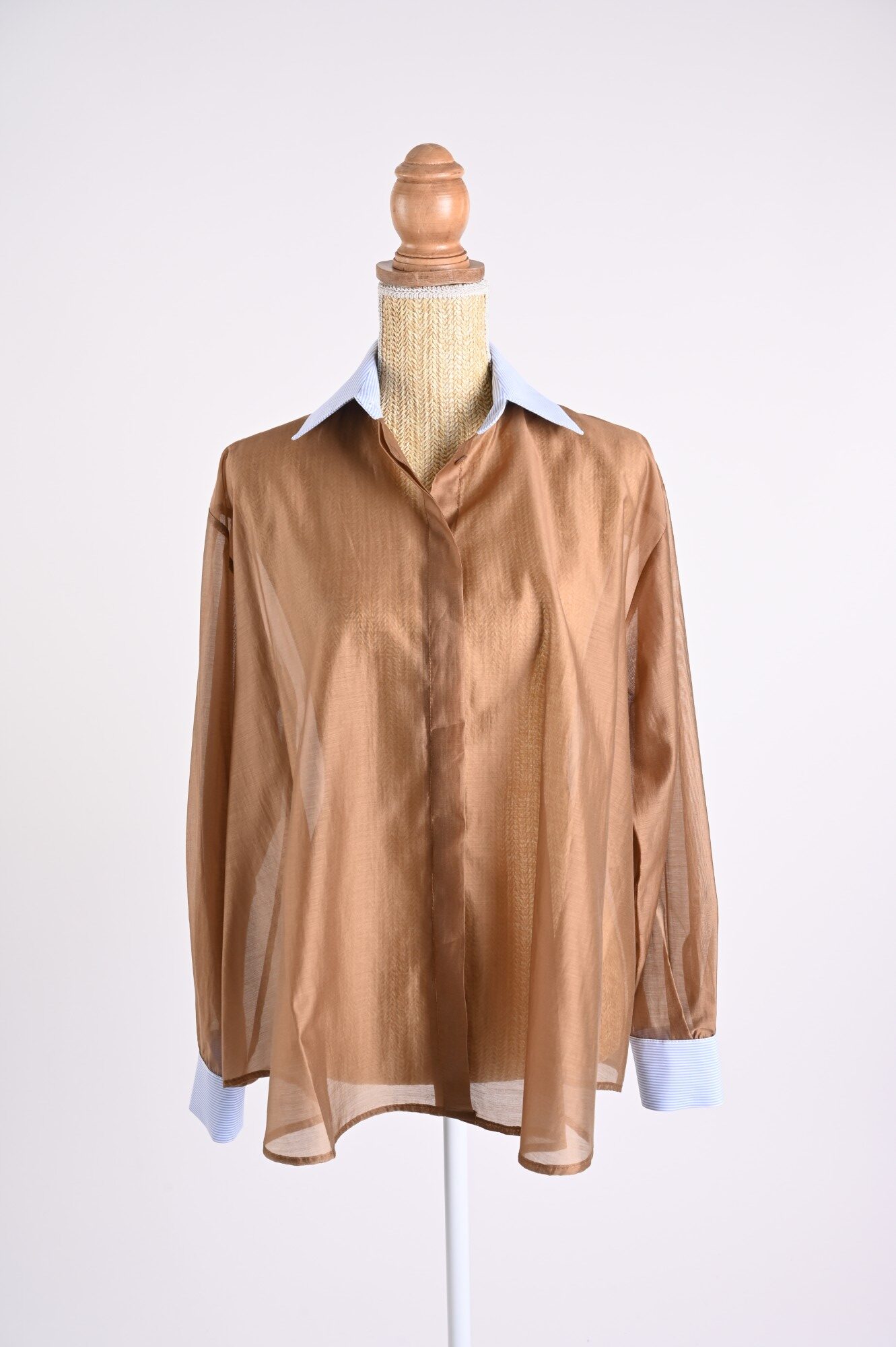 CAMICIA CON COLLETTO E POLSI IN TESSUTO A RIGHE - Image 4
