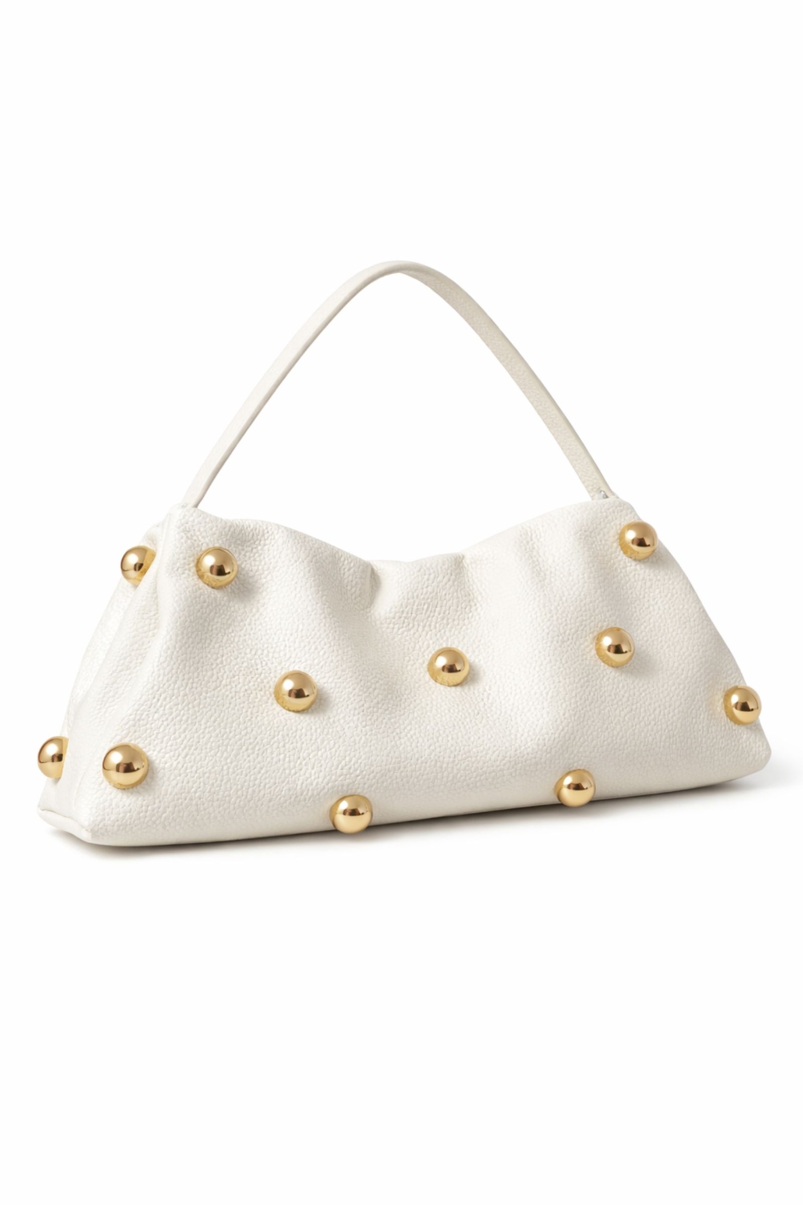 LB2502063Q_AVORIO BORSA A MANO IN PELLE MARTELLATA CON SFERE METALLICHE - Avorio, TU