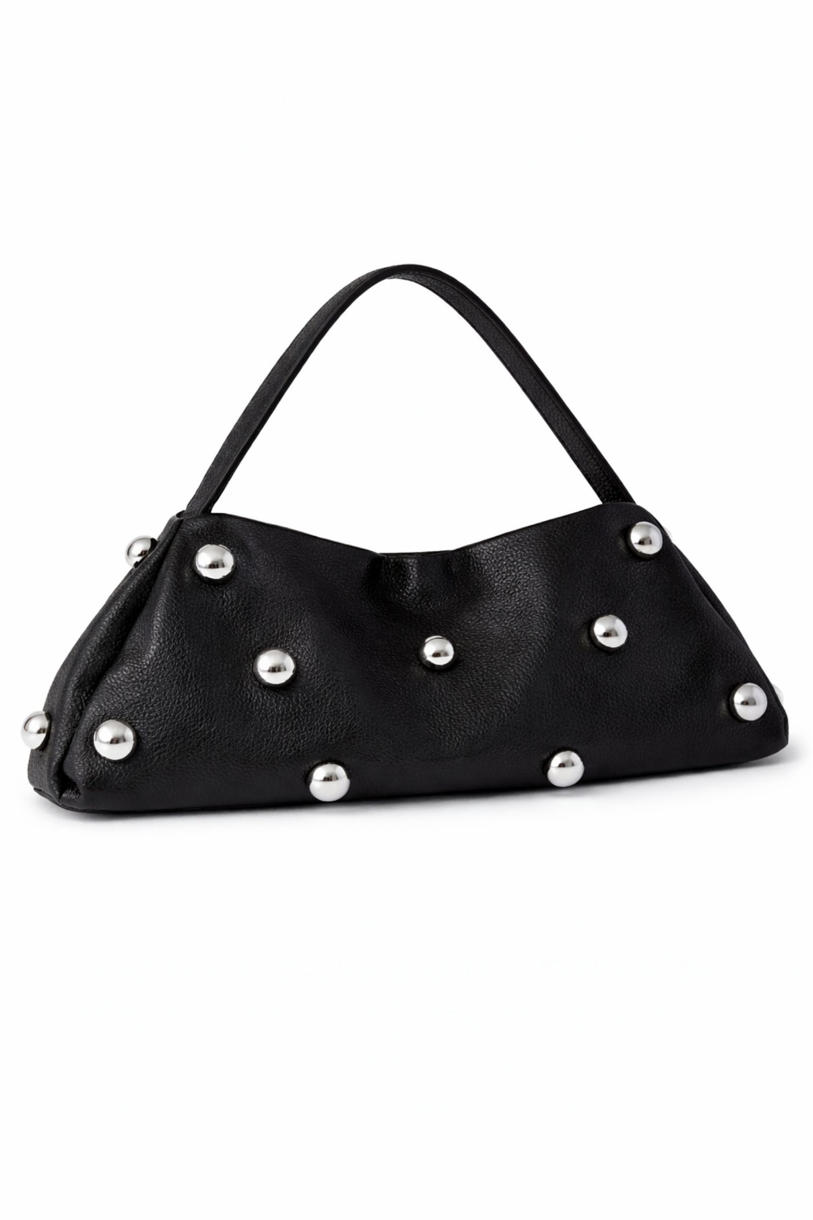LB2502063Q_NERO BORSA A MANO IN PELLE MARTELLATA CON SFERE METALLICHE - Nero, TU