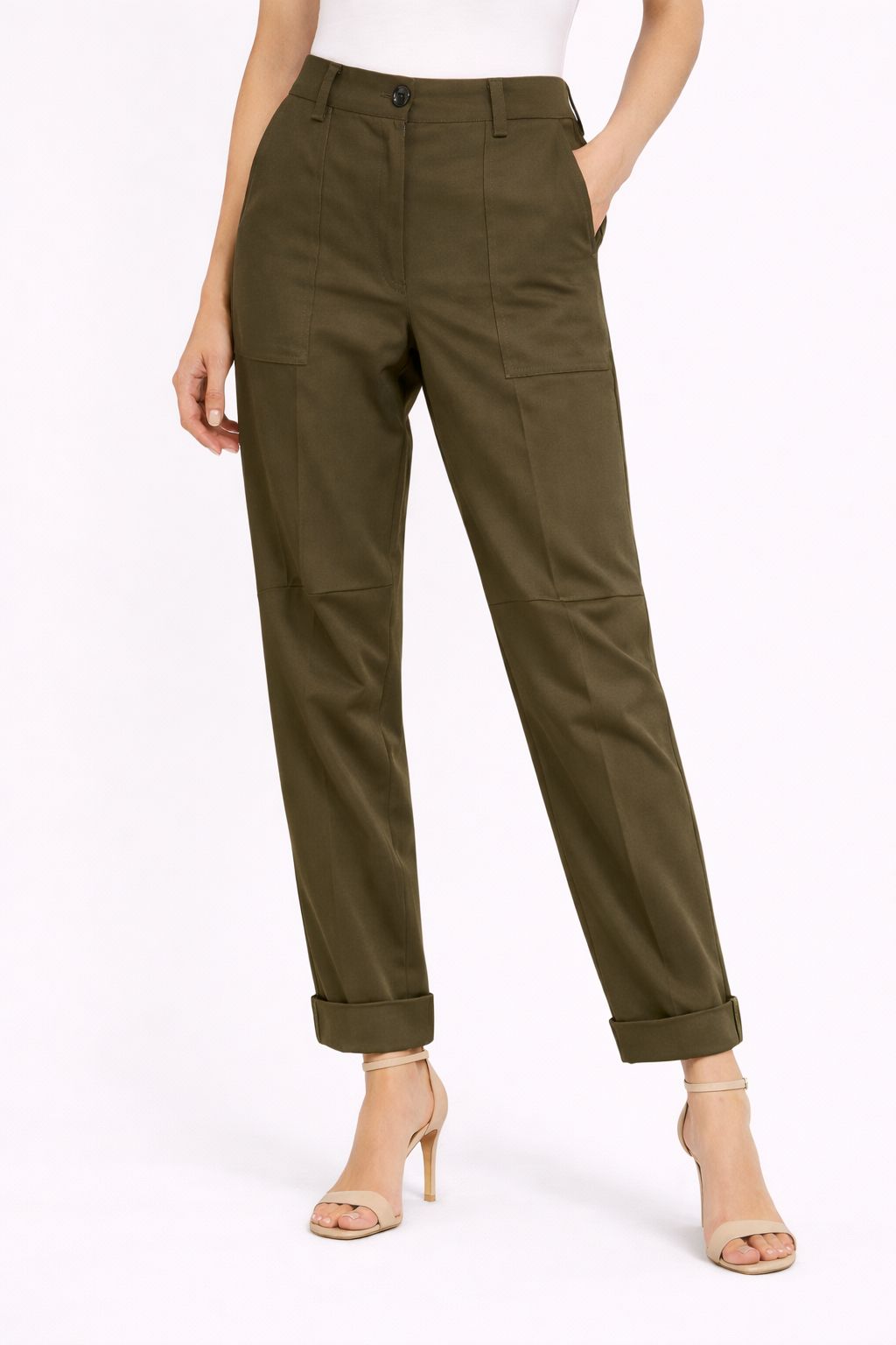 pant flat PANTALONI CON FODERA A RIGHE INTERNA - Militare, S