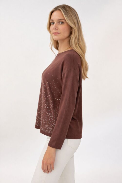 Alternative view of MAGLIA A MANICHE LUNGHE CON PAILLETTES