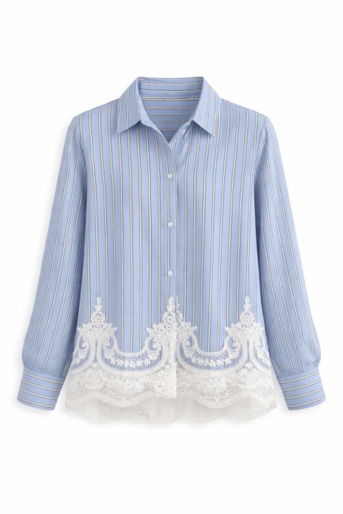 CAMICIA A RIGHE CON INSERTO IN PIZZO