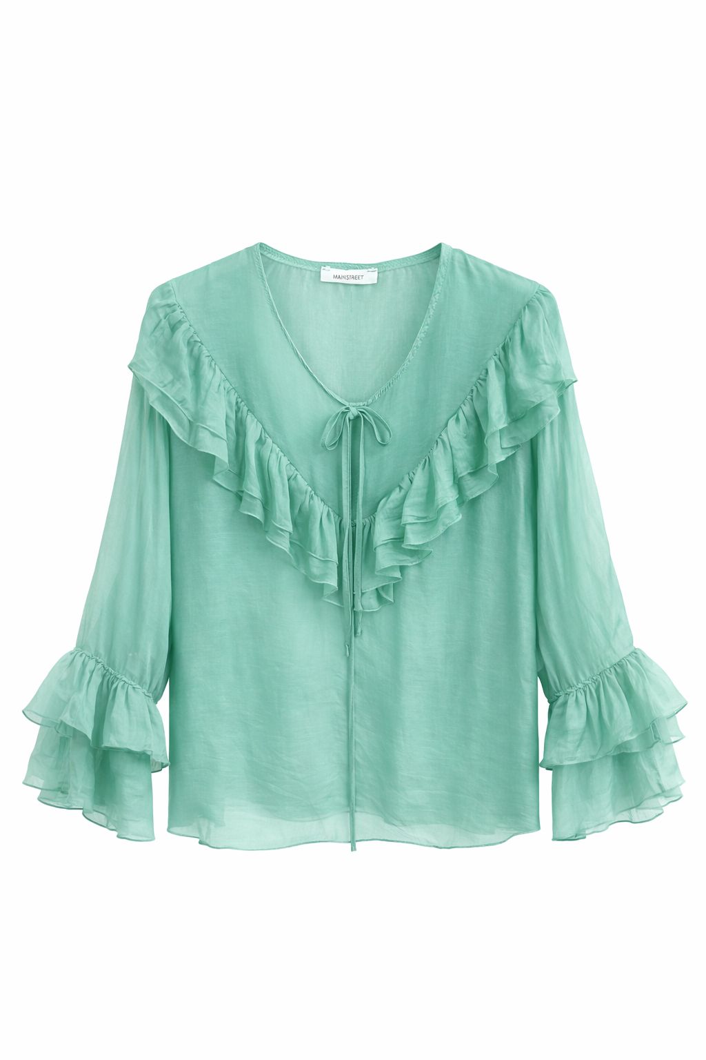 BCO.0c4eb28d-de34-4fe6-8f3b-69f5b0a7dac6 BLUSA LEGGERA IN MISTO SETA CON ROUCHES - Verde mela, TU