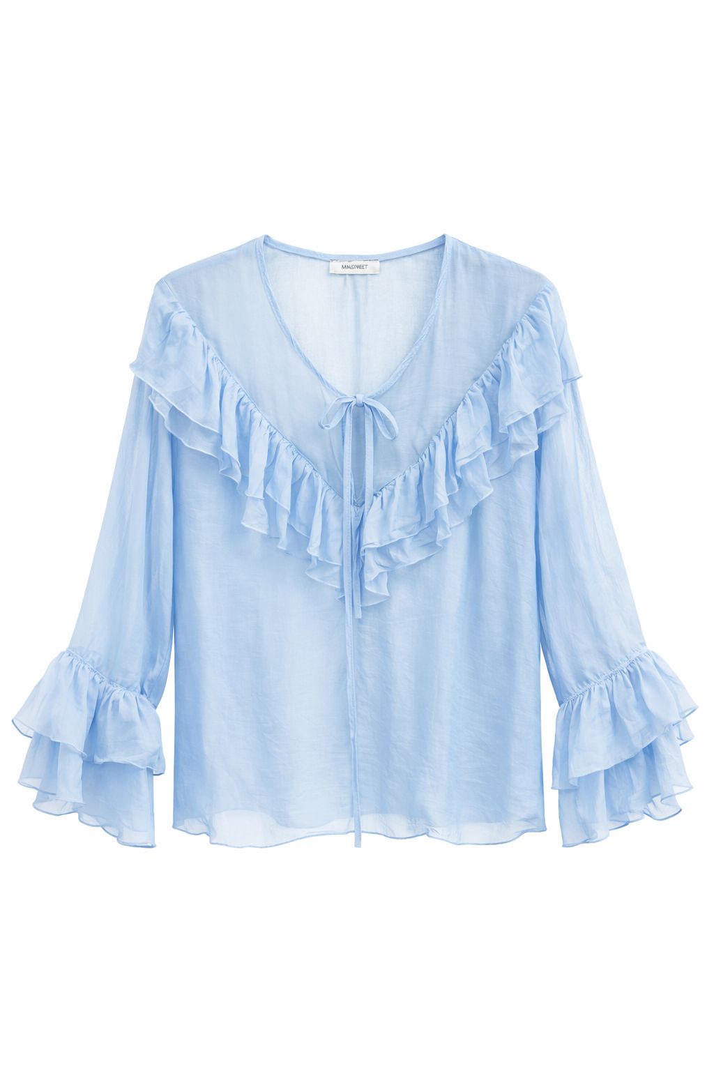 BCO.5c523092-4cb3-4fd9-a27e-5b99dbc24f5c BLUSA LEGGERA IN MISTO SETA CON ROUCHES - Celeste, TU