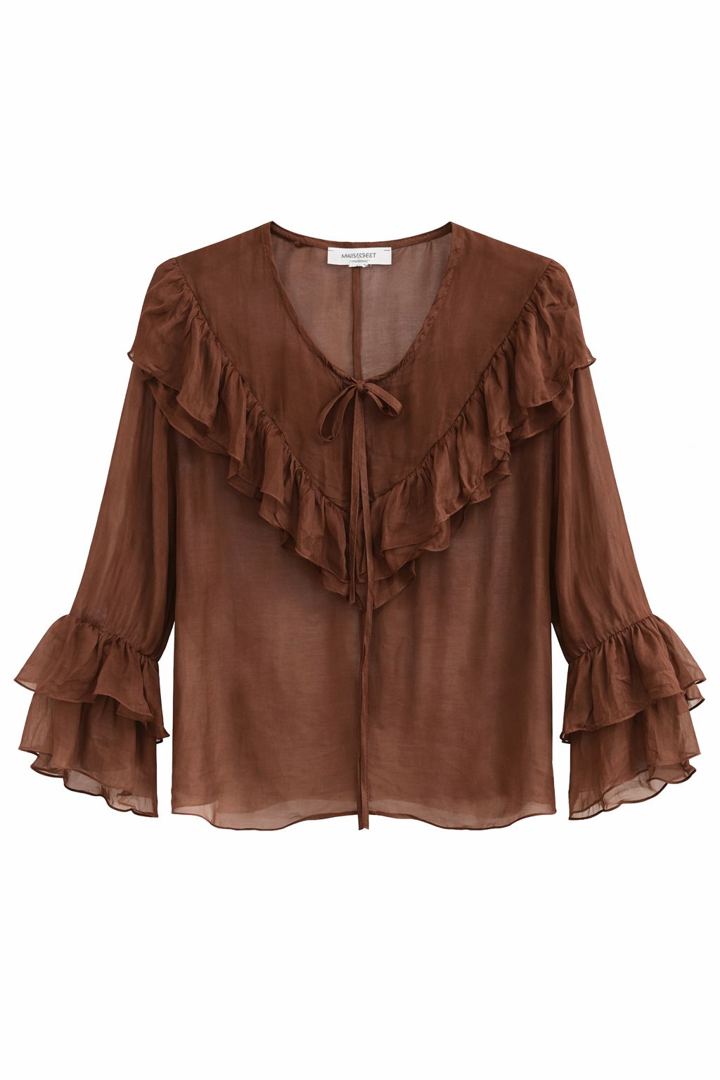 BCO.ca751bfd-dc75-4ab6-b534-529f381de42e BLUSA LEGGERA IN MISTO SETA CON ROUCHES - Choco, TU