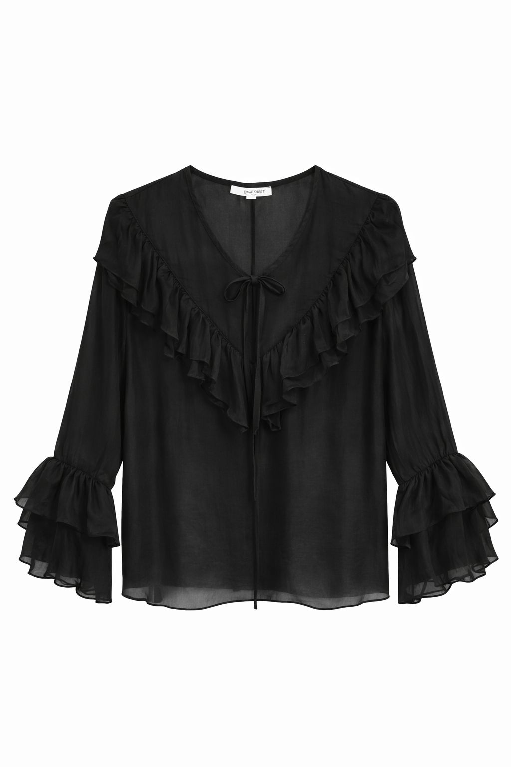 BCO.d3ee9c95-2461-43d4-95ee-0c7dd62190a3 BLUSA LEGGERA IN MISTO SETA CON ROUCHES - Nero, TU