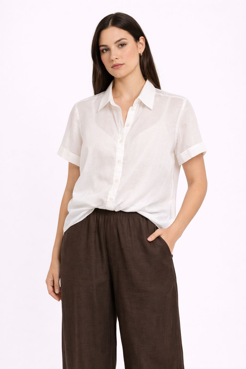 CAMICIA A MANICHE CORTE CON ARRICCIATURA SUL DAVANTI