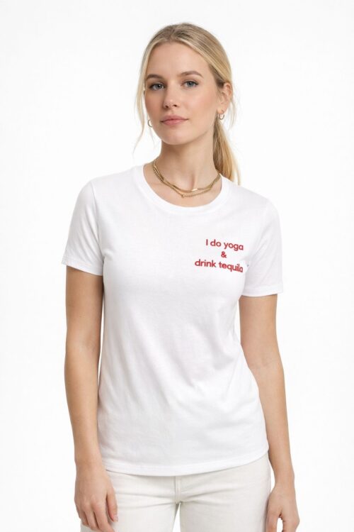 T-SHIRT RICAMO "I DO YOGA & I DRINK TEQUILA"