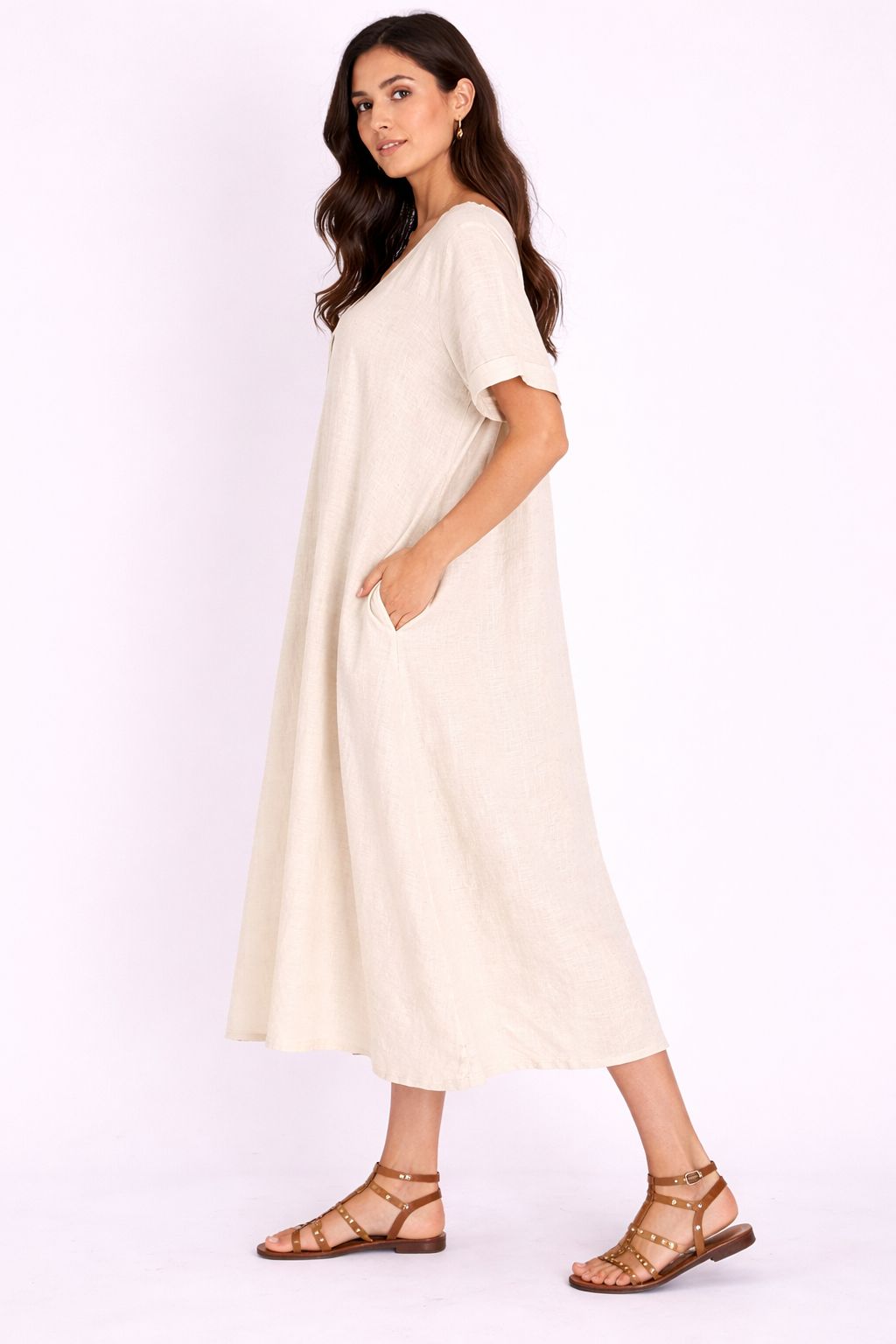 ABITO TUNICA CON SCOLLO A V E MANICHE CORTE - immagine 2