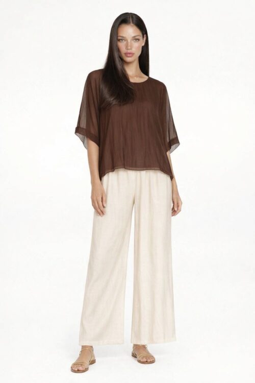 Alternative view of BLUSA IN MISTO SETA CON MANICA AMPIA