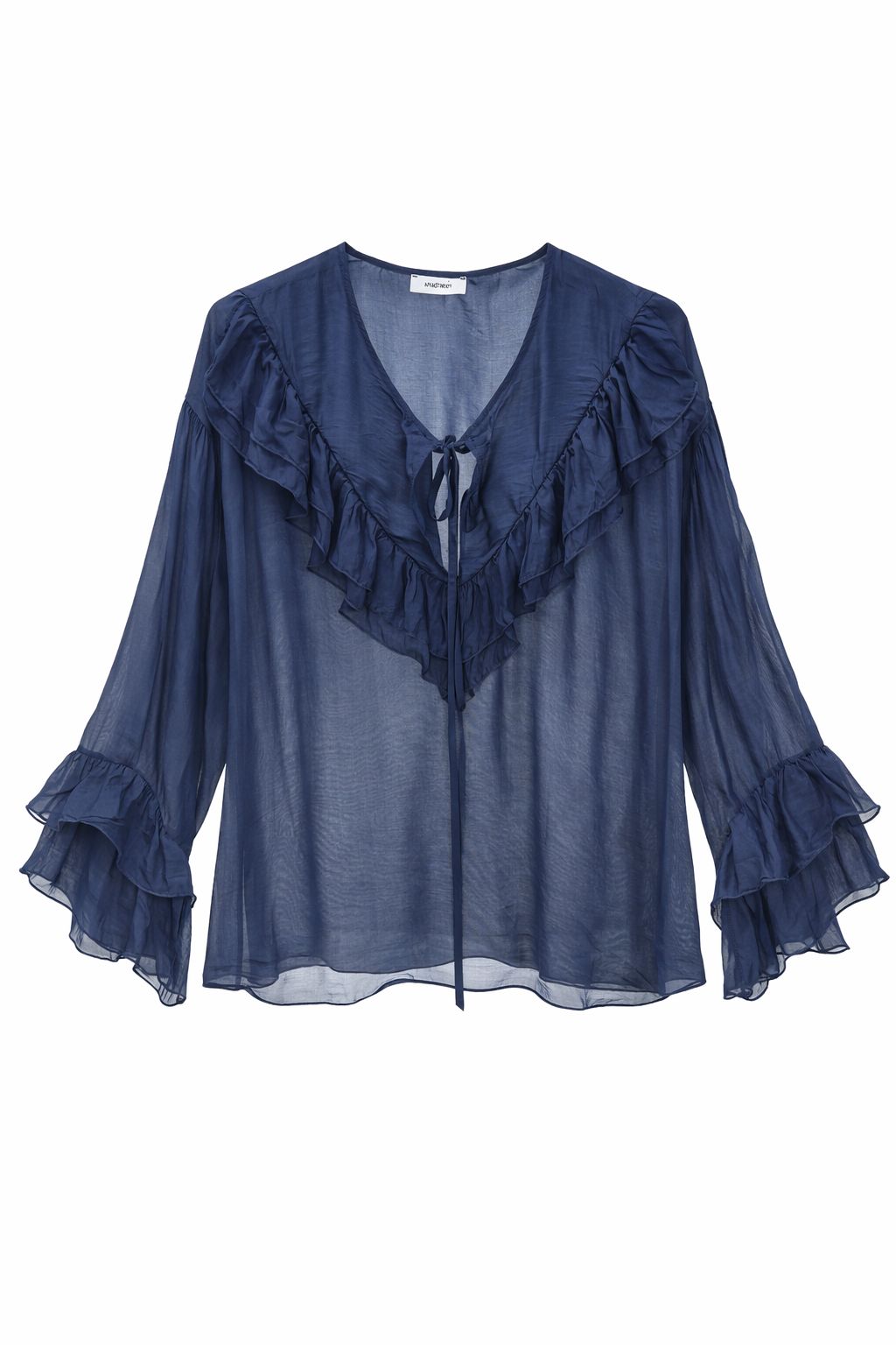 Copilot_20260413_095111 BLUSA LEGGERA IN MISTO SETA CON ROUCHES - Blu, TU