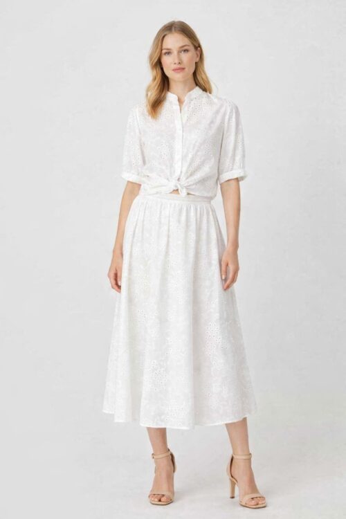 Alternative view of CAMICIA IN PIZZO SANGALLO A MANICHE CORTE CON COLLO ALLA COREANA