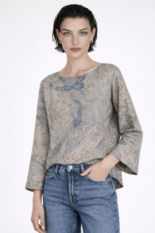 BLUSA CON STAMPA PAISLEY CON MANICHE A CAMPANA