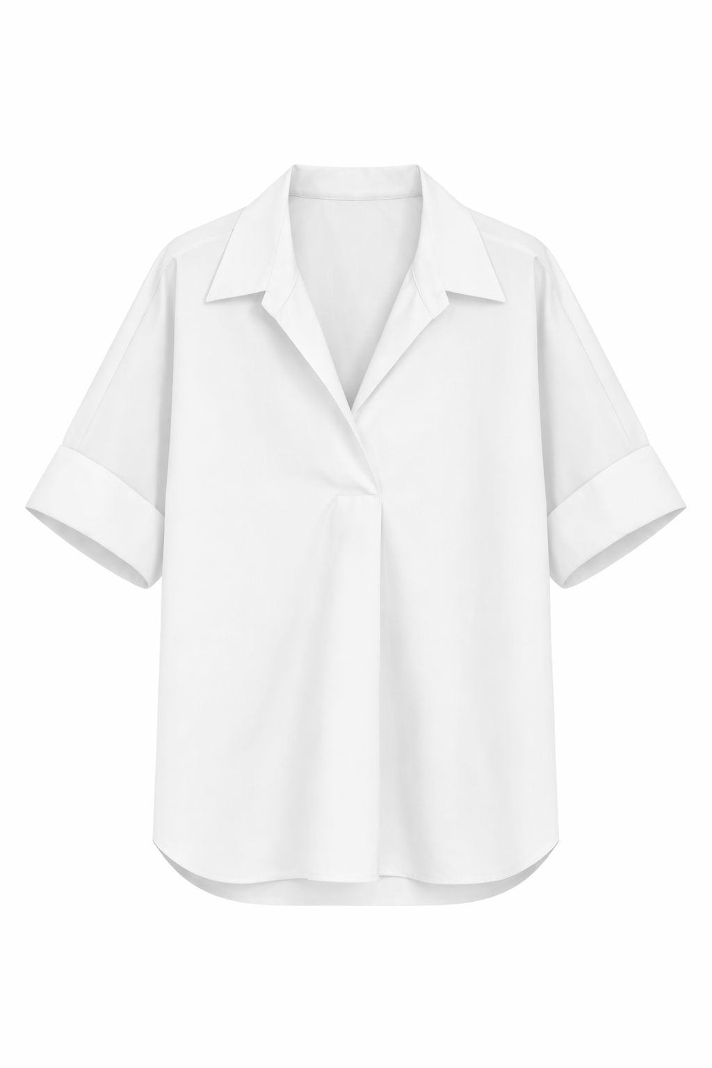 LM16155U-06_BIANCO CAMICIA A MANICHE CORTE SCOLLO A V IN COTONE - Bianco, TU