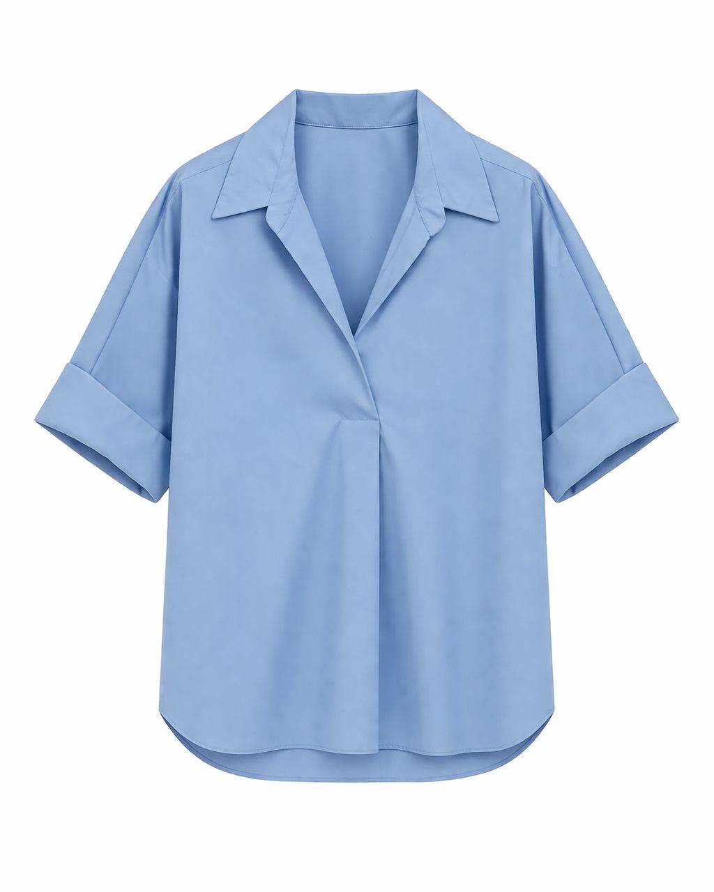LM16155U-06_CELESTE CAMICIA A MANICHE CORTE SCOLLO A V IN COTONE - Celeste, TU