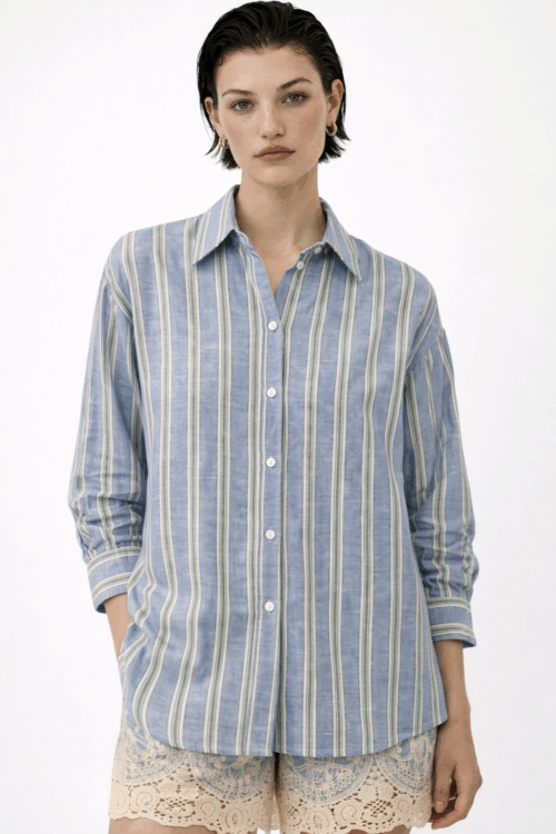 CAMICIA A RIGHE IN MISTO LINO