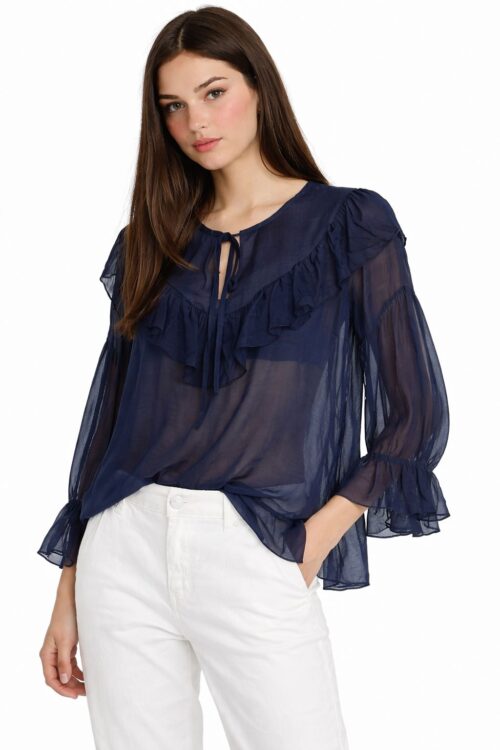 BLUSA LEGGERA IN MISTO SETA CON ROUCHES