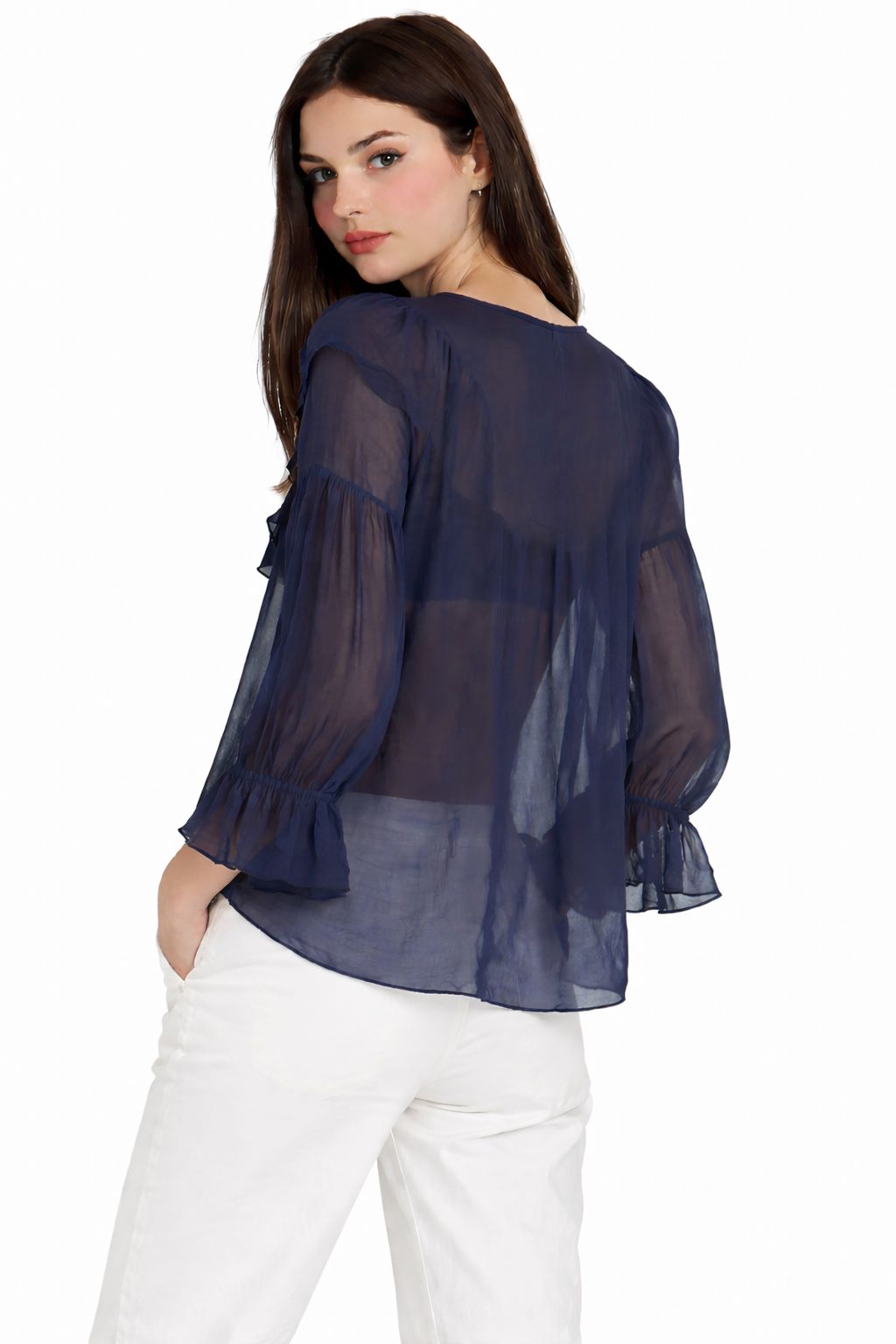 BLUSA LEGGERA IN MISTO SETA CON ROUCHES - immagine 2