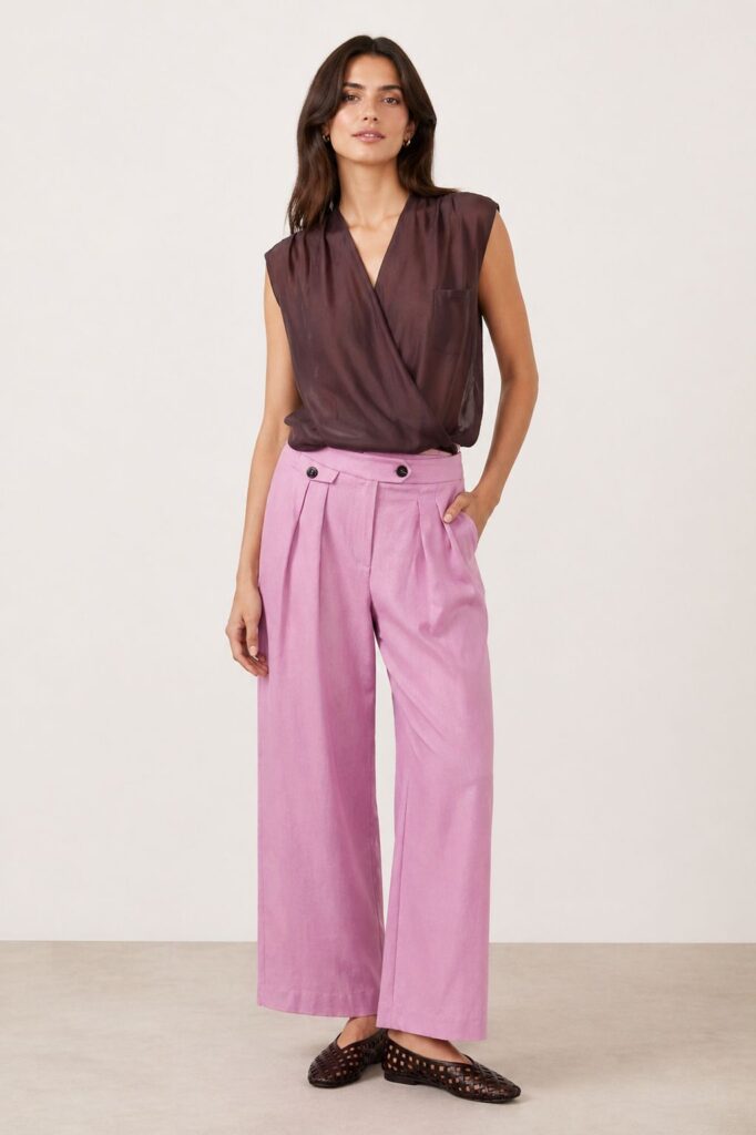 PANTALONE MISTO LINO CON PINCES 