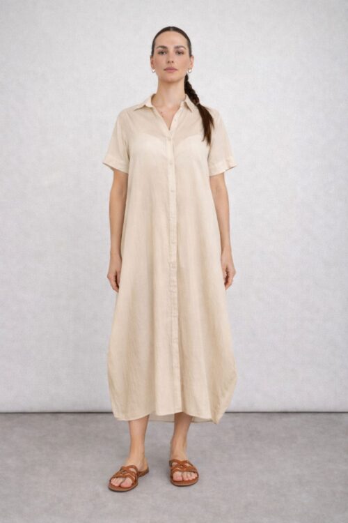 ABITO CHEMISIER A MANICHE CORTE IN TENCEL