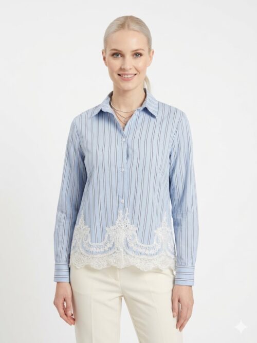 Alternative view of CAMICIA A RIGHE CON INSERTO IN PIZZO