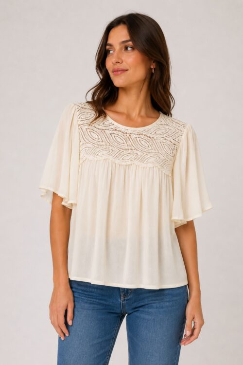 BLUSA CON INSERTO IN PIZZO MACRAMÈ