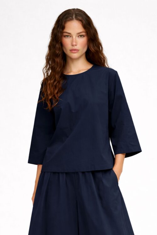 BLUSA A MANICHE CORTE IN POPELINE