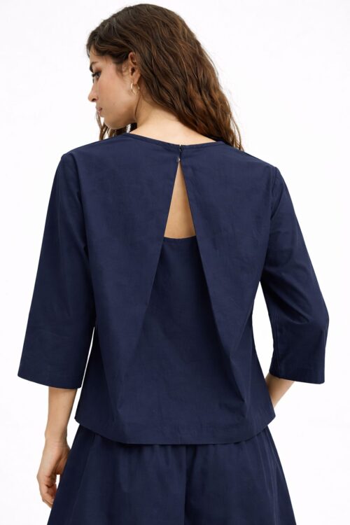 Alternative view of BLUSA A MANICHE CORTE IN POPELINE