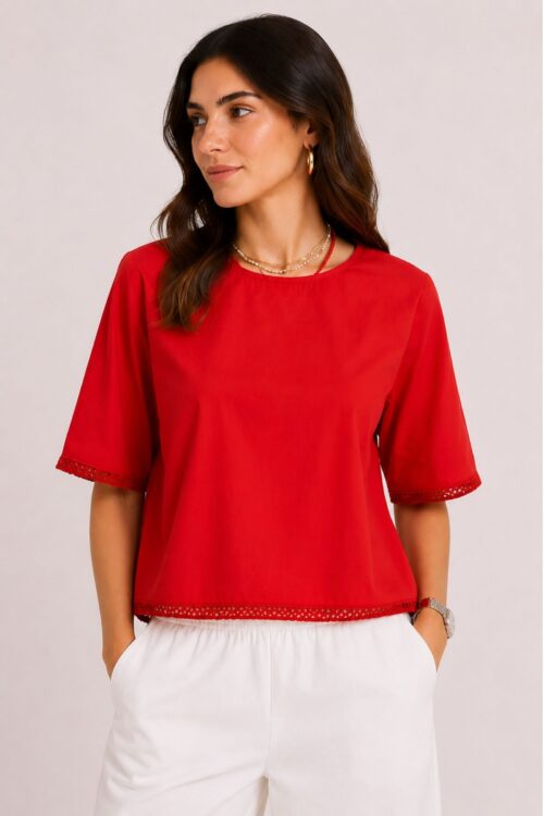 BLUSA CON PASSAMANERIA SU MANICHE E FONDO