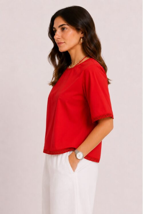 Alternative view of BLUSA CON PASSAMANERIA SU MANICHE E FONDO