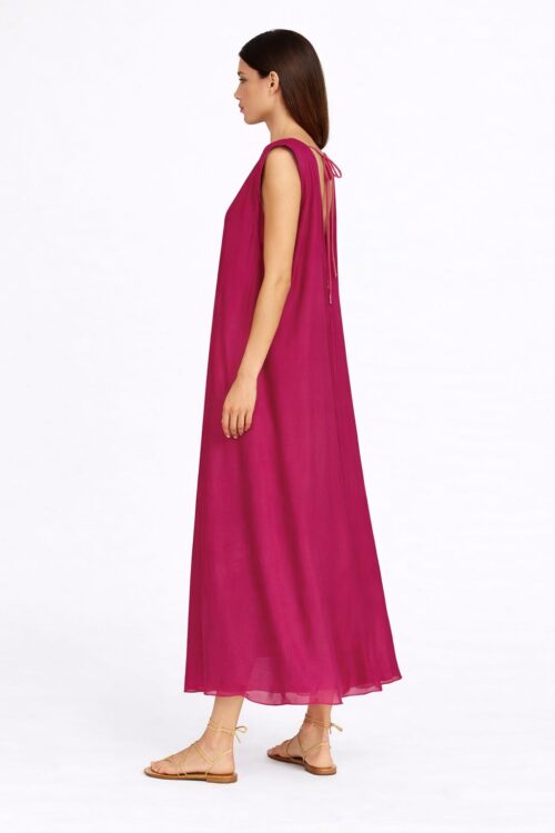 Alternative view of ABITO LUNGO MISTO SETA CON SPALLINE IMBOTTITE E SCOLLO POSTERIORE