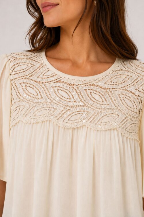 Alternative view of BLUSA CON INSERTO IN PIZZO MACRAMÈ