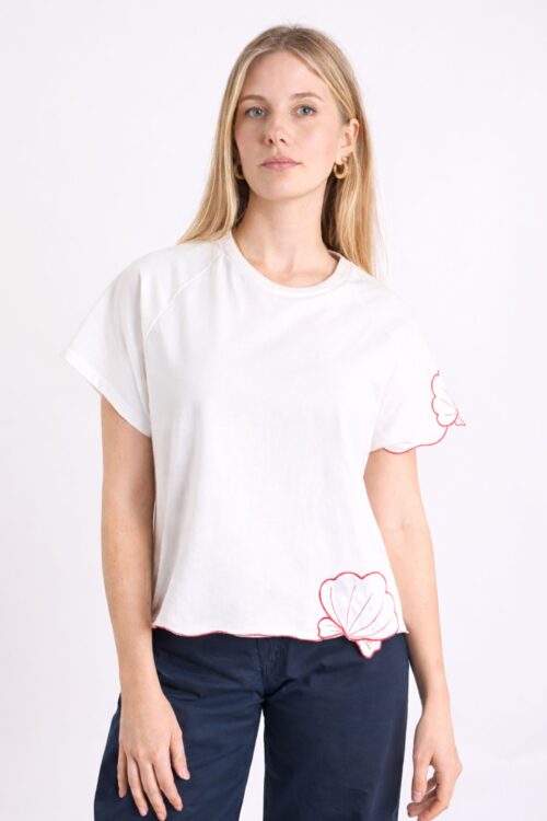 T-SHIRT CON RICAMI FLOREALI A CONTRASTO