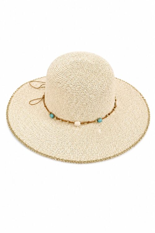 Alternative view of CAPPELLO IN PAGLIA CON FILO DI LUREX E CONCHIGLIE DECORATIVE