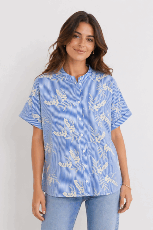 CAMICIA A RIGHE CON RICAMI