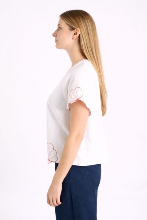 Alternative view of T-SHIRT CON RICAMI FLOREALI A CONTRASTO