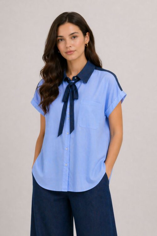 CAMICIA DOPPIO TESSUTO CON FRONTE E RETRO DIFFERENZIATI