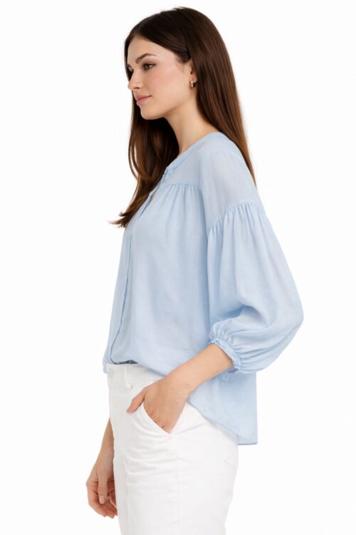 Alternative view of BLUSA IN MISTO SETA CON SCOLLO A V E MANICHE A 3/4