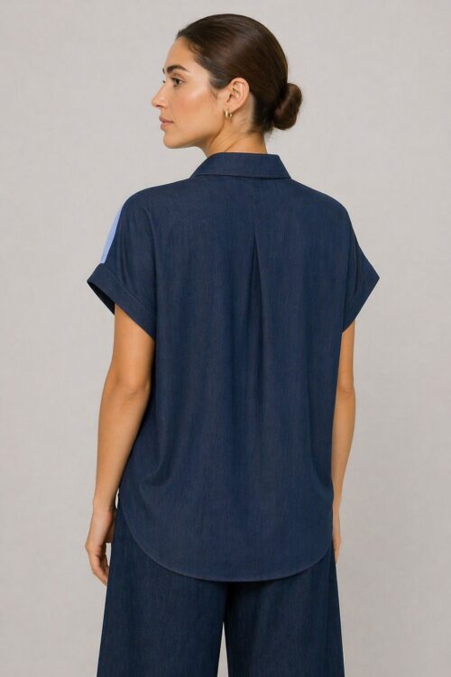 Alternative view of CAMICIA DOPPIO TESSUTO CON FRONTE E RETRO DIFFERENZIATI