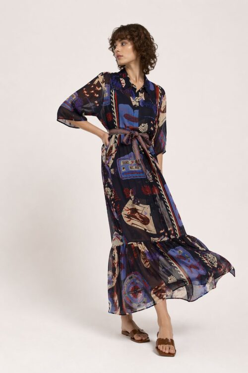 CHEMISIER FANTASIA MARINA CON CINTURA IN COTONE