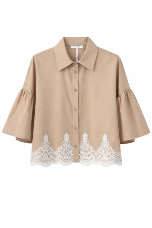 CAMICIA CON MANICHE A SBUFFO E PASSAMANERIA APPLICATA SUL FONDO