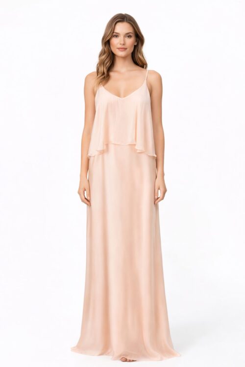 ABITO IN MISTO SETA CON VOLANT E SPALLINE SOTTILI