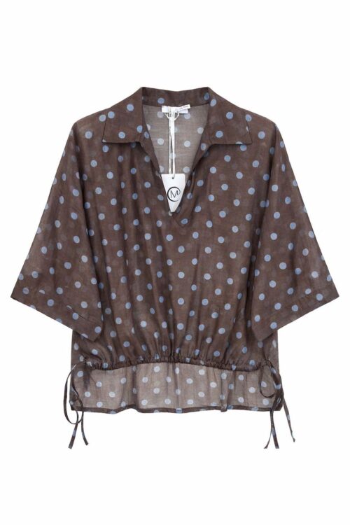 CAMICIA TAGLIO ASIMMETRICO E COULISSE FRONTALE A POIS