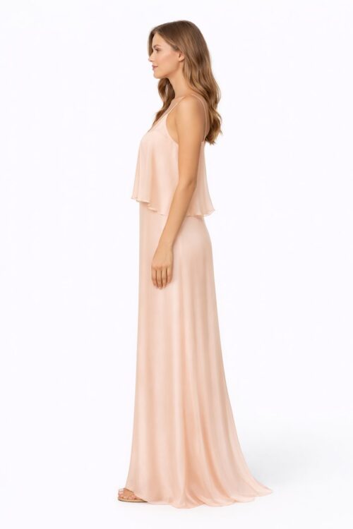 Alternative view of ABITO IN MISTO SETA CON VOLANT E SPALLINE SOTTILI