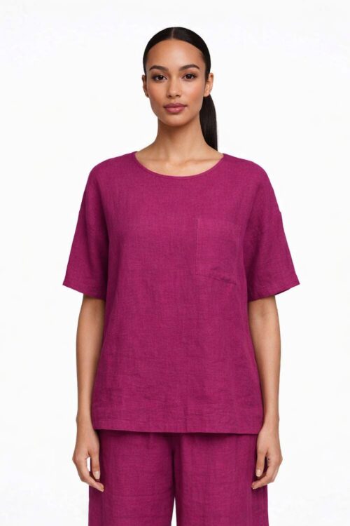 BLUSA A MANICHE CORTE IN MISTO LINO