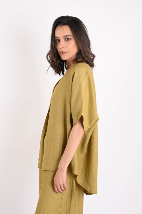 Alternative view of BLUSA SCOLLO A V IN MISTO LINO