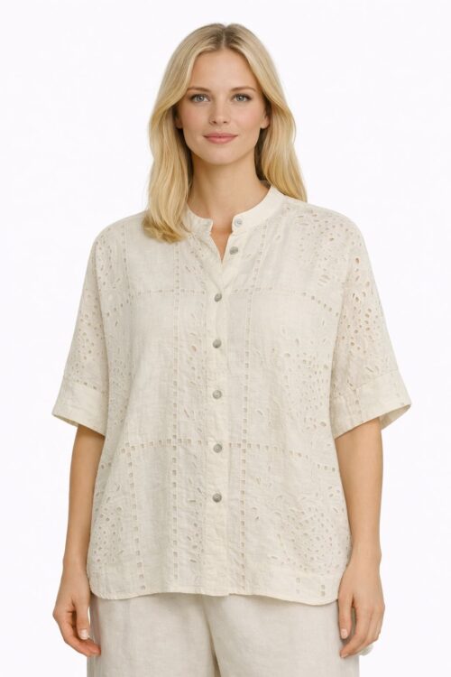 CAMICIA IN SANGALLO RICAMATO E TRAFORATO