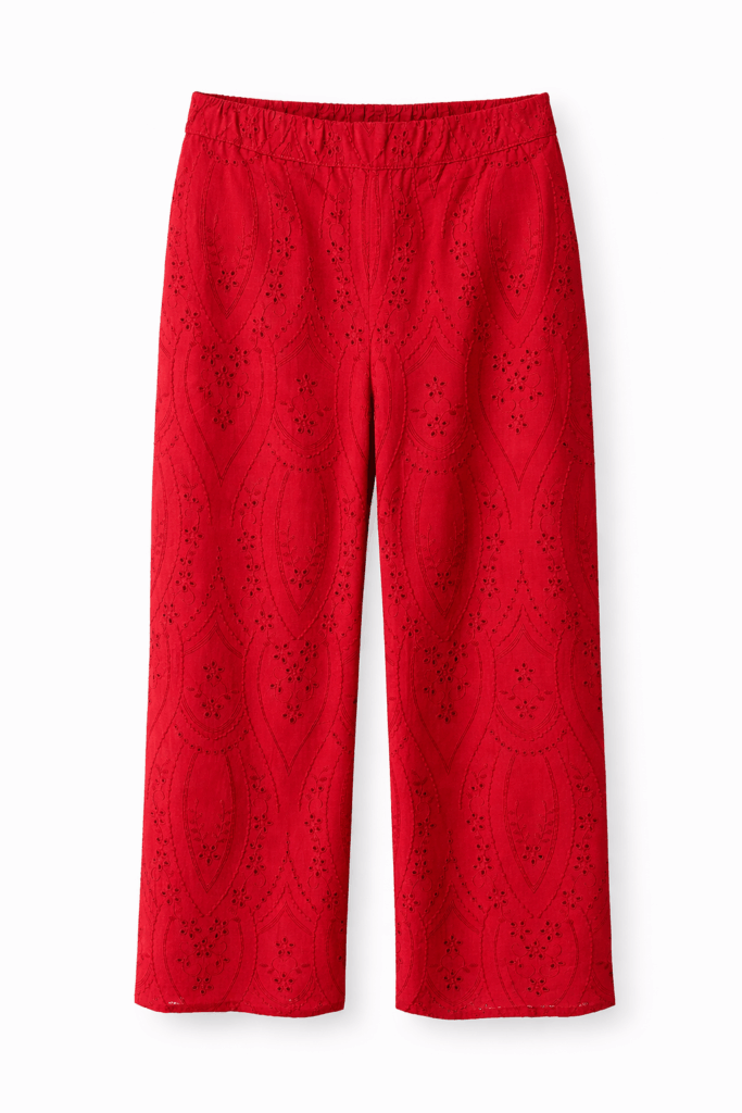 PANTALONI IN SANGALLO CON ZIP SUL LATO - Rosso, S 