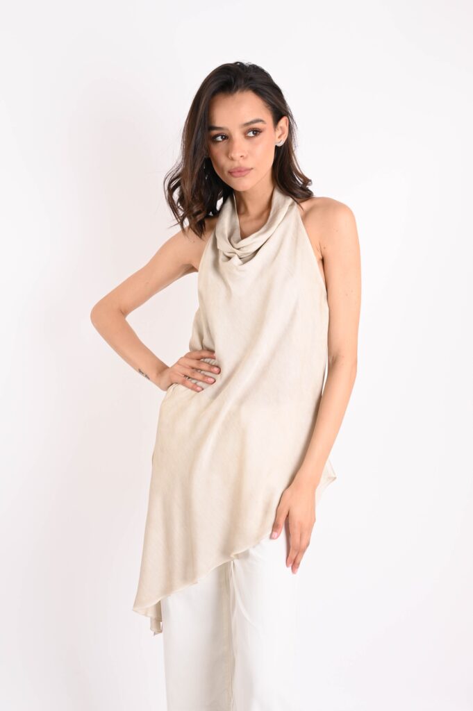 TOP ASIMMETRICO TINTO FREDDO - Beige, M 